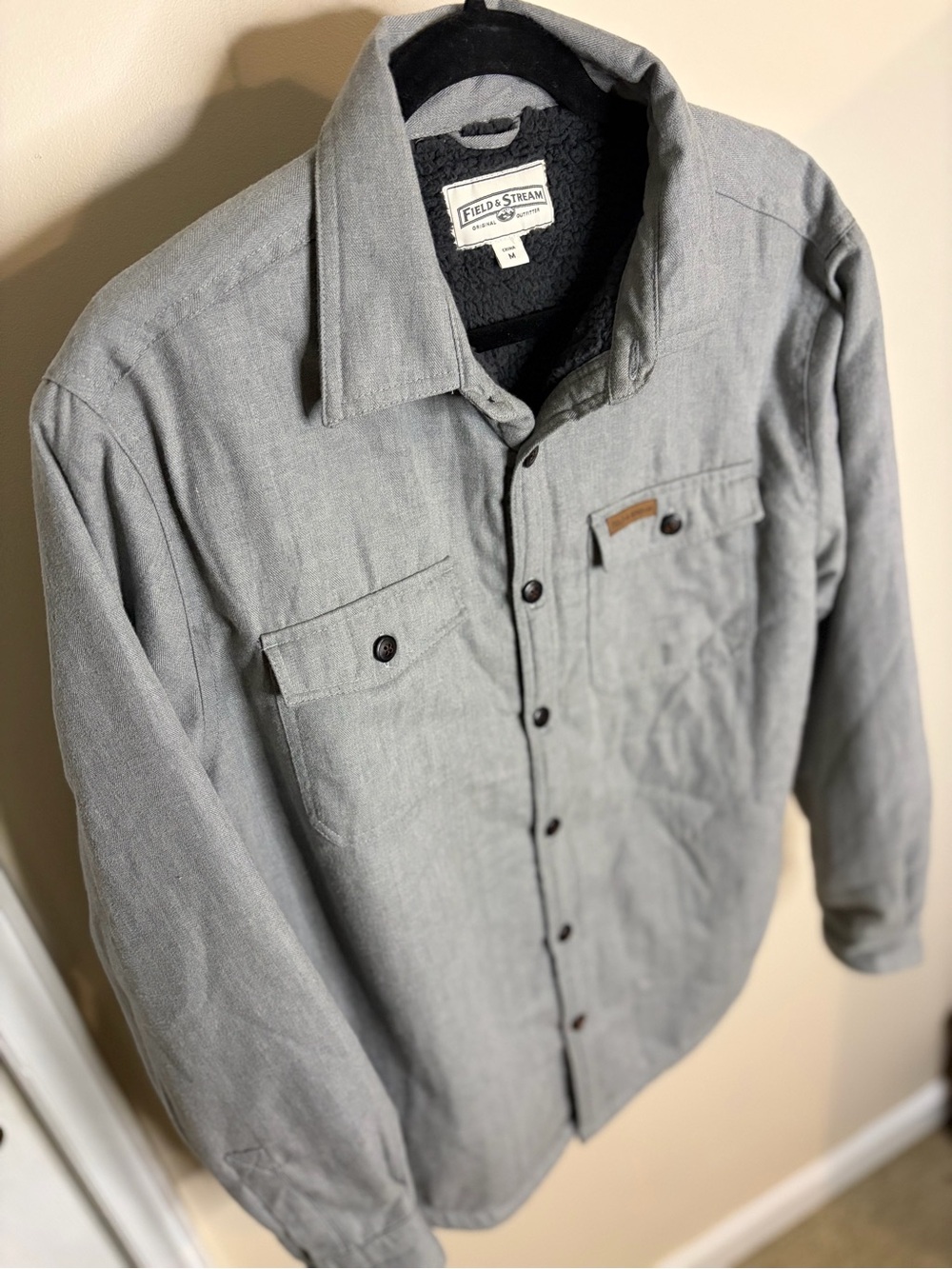 Field & Stream Light Gray Sherpa-Lined Button Shirt Jacket #1226